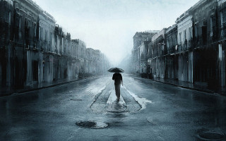 Person walking street umbrella rain 3 - cinematic photography free wallpaper