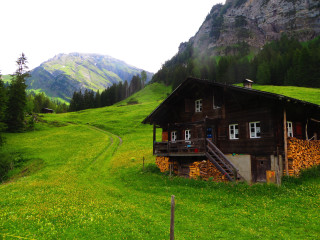 House field mountains ladder roof - beautiful landscape free wallpaper