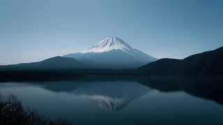 Mountain lake trees snow azure - a matte painting free wallpaper for desktop