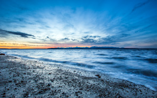 Beach mountain clouds waterboat sunset - the sky above free wallpaper