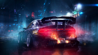 Car fire engine cyberpunk night - the back of its free wallpaper