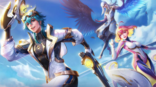 Wings girls sword sky feathers - their back free wallpaper