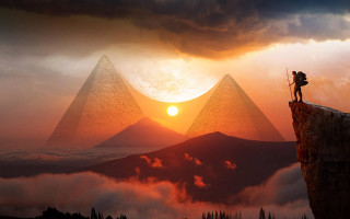 Cliff pyramid view sunset surreal - surrealism free wallpaper