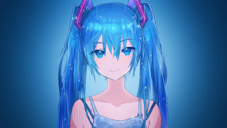 Blue haired horns anime girl - a blue wig free wallpaper