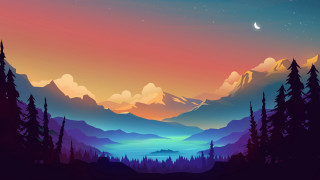 Mountain lake trees night crescent - anton fadeev free wallpaper