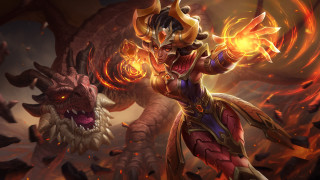 Demon woman sword fire armor - one hand free wallpaper