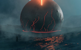 Man giant object ocean bright - matte painting concept art free wallpaper