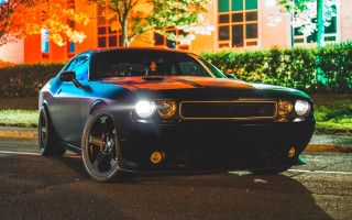 Black red car night building - car free wallpaper
