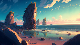 Beach rocks water sky clouds 2 - rock and water free wallpaper