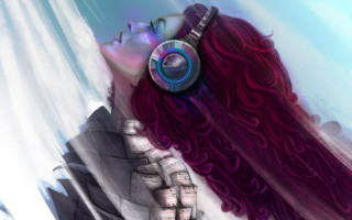 Woman headphones looking into distance - art station free wallpaper