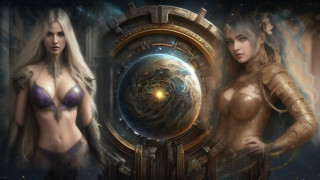 Fantasy girls mirror planet star - center free wallpaper