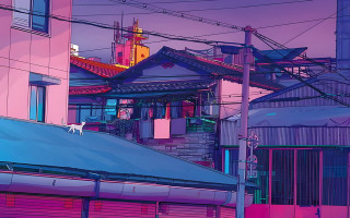 City cat clocktower cyberpunk scenery - cyberpunk art free wallpaper