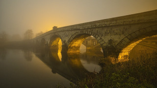 Bridge foggy river romanesque matte - atmospheric lighting free wallpaper