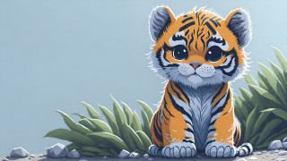 Tiger cub digital painting outdoors - ground free wallpaper