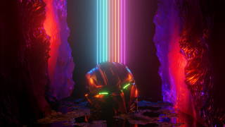 Futuristic neon rockformation glowing light - neon free wallpaper