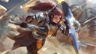 Armor sword woman sky league - a woman in armor holding free wallpaper
