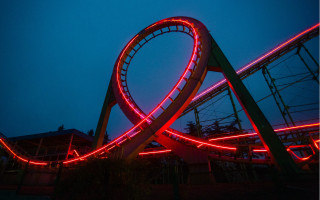 Rollercoaster night redlights bridge reflection - art free wallpaper for desktop