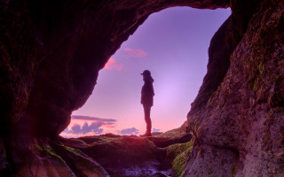Cave person ocean sunset purple - a cave free wallpaper