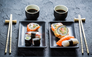 Sushi plates coffee chopsticks food - asai chū free wallpaper