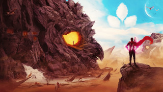 Man rock formation red scarf - anton fadeev free wallpaper