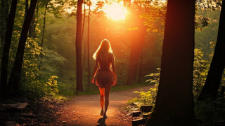 Woman forest sunset backlit autumn - sunset time free wallpaper