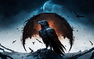 Bird rocks fullmoon gothic galaxy - full free wallpaper