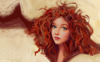 Red haired girl curly hair - a painting of a woman free wallpaper