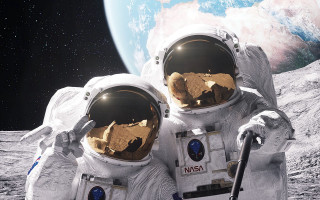 Moon astronauts planet background space - free space wallpaper