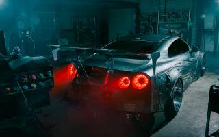 Car red lights garage foggy - andrew law free wallpaper