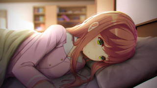 Girl laying bed pillow pinkhair - a pink hair free wallpaper
