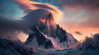 Snowy mountain cloudy sky dusk 2 - expressionism free wallpaper