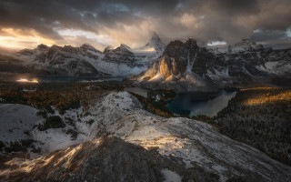 Mountain lake sunset clouds horizon - the cloud free wallpaper
