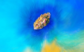 Colorful boat blue yellow swirl - tilt shift free wallpaper