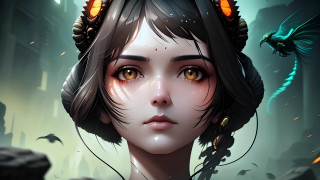 Woman dragonheadpiece darkcity bird fantasy - a dark city free wallpaper