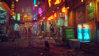City street night neon cyberpunk 2 - the sidewalk free wallpaper
