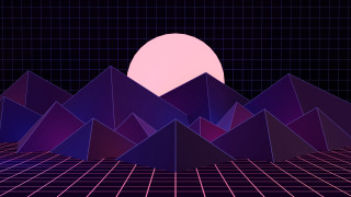 Mountains sun grid retrofuturism synthwave - low free wallpaper