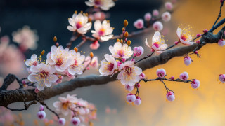 Branch pink flowers yellow leaves - yellow leaf free wallpaper