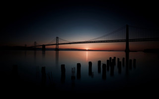 Bridge water night sunset poles - a few pole free wallpaper