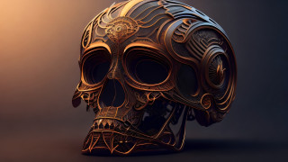 Golden skull intricate details dark - android jones free wallpaper