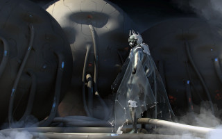 Futuristic man machine smoke afrofuturism - a large object in the background free wallpaper