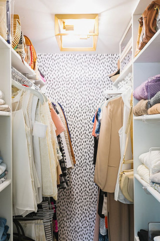 Closet clothes shoes shelves light - hypermaximalist free wallpaper