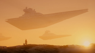 Rocky hilltop ship sunset retrofuturism - matte painting concept art free wallpaper