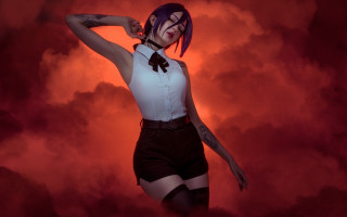 Purple hair bow tie red - atey ghailan free wallpaper