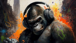 Gorilla headphones city funk graffiti - headphone free wallpaper