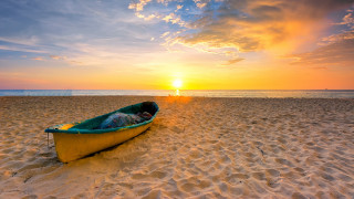 Sunset beach boat clouds horizon 2 - the sun free wallpaper for desktop