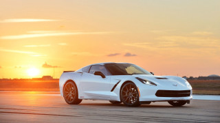 White sports car sunset road 2 - a road free wallpaper