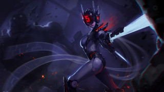 Futuristic suit woman sword glowing 3 - cyberpunk art free wallpaper
