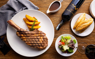 Steak fries wine glass food - a bottle of wine and a glass of wine free wallpaper