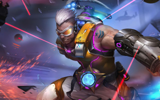 Futuristic suit man gun laser - a space free wallpaper
