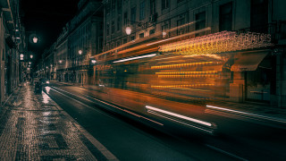 City street long exposure bus - the sidewalk free wallpaper